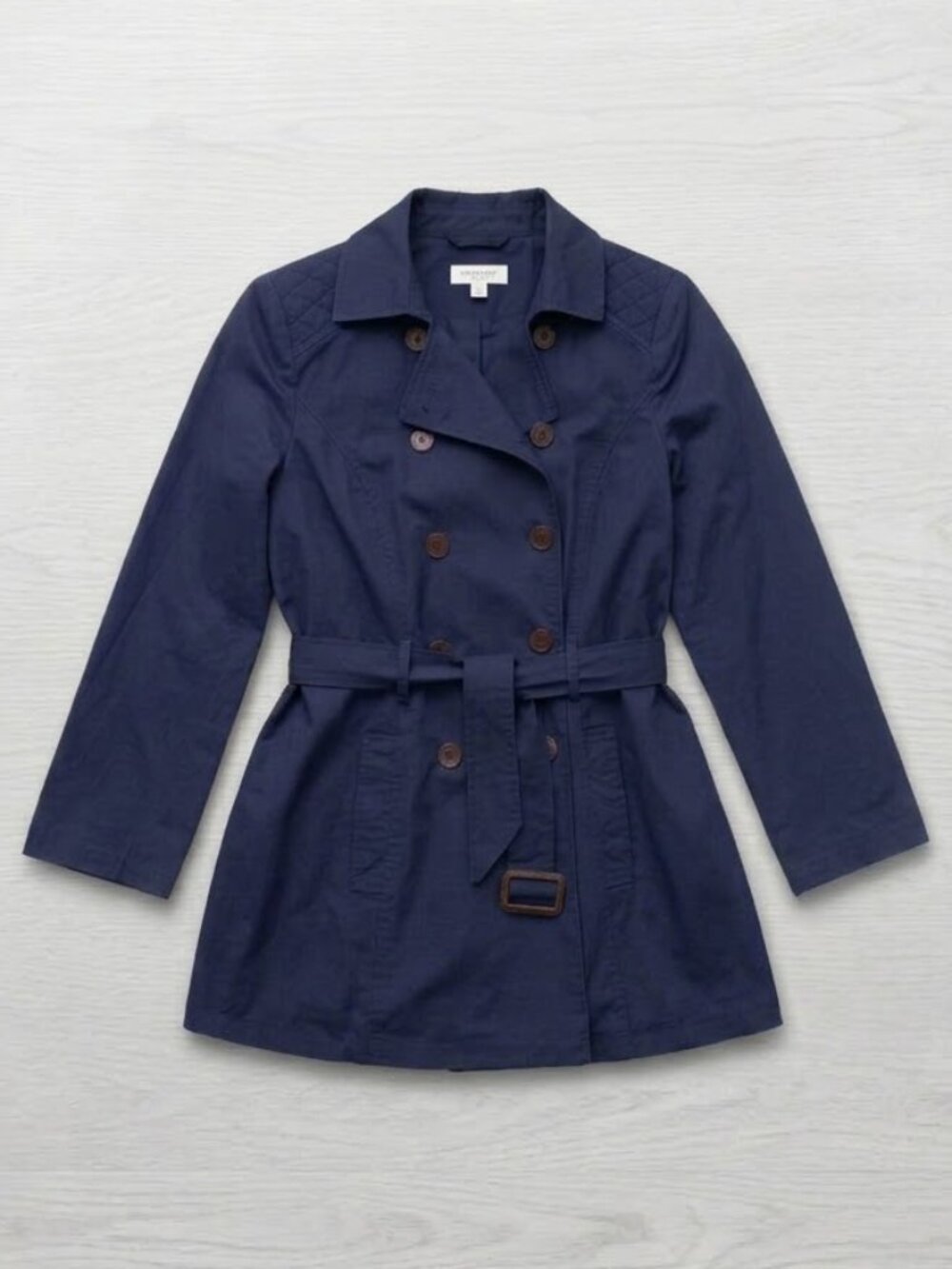 BONGO Classic Navy Blue Double-Breasted Trench Coat | Size L (Juniors)